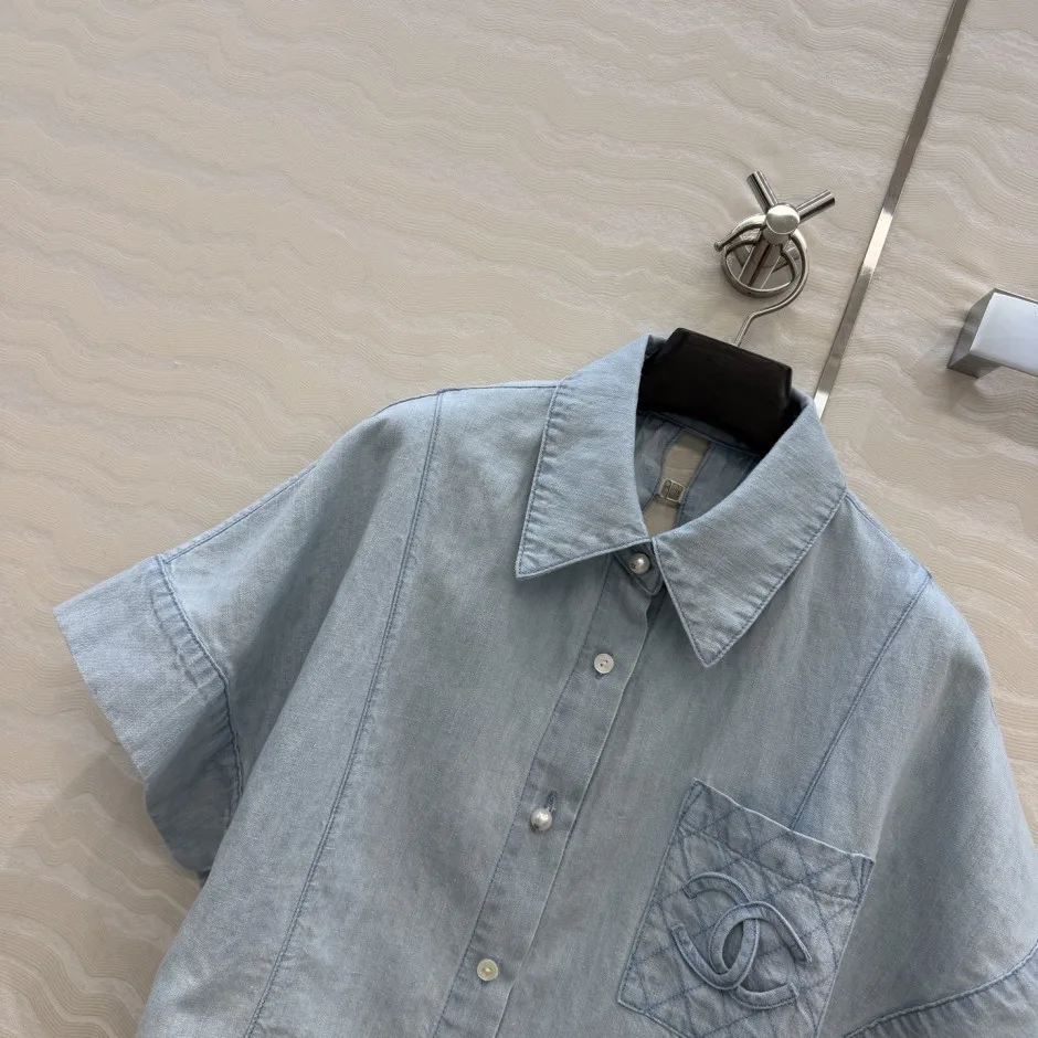 1785914595725517.jpg 爽やか シャネル シャツ 偽物 コットンリネン ショートスリーブシャツ
