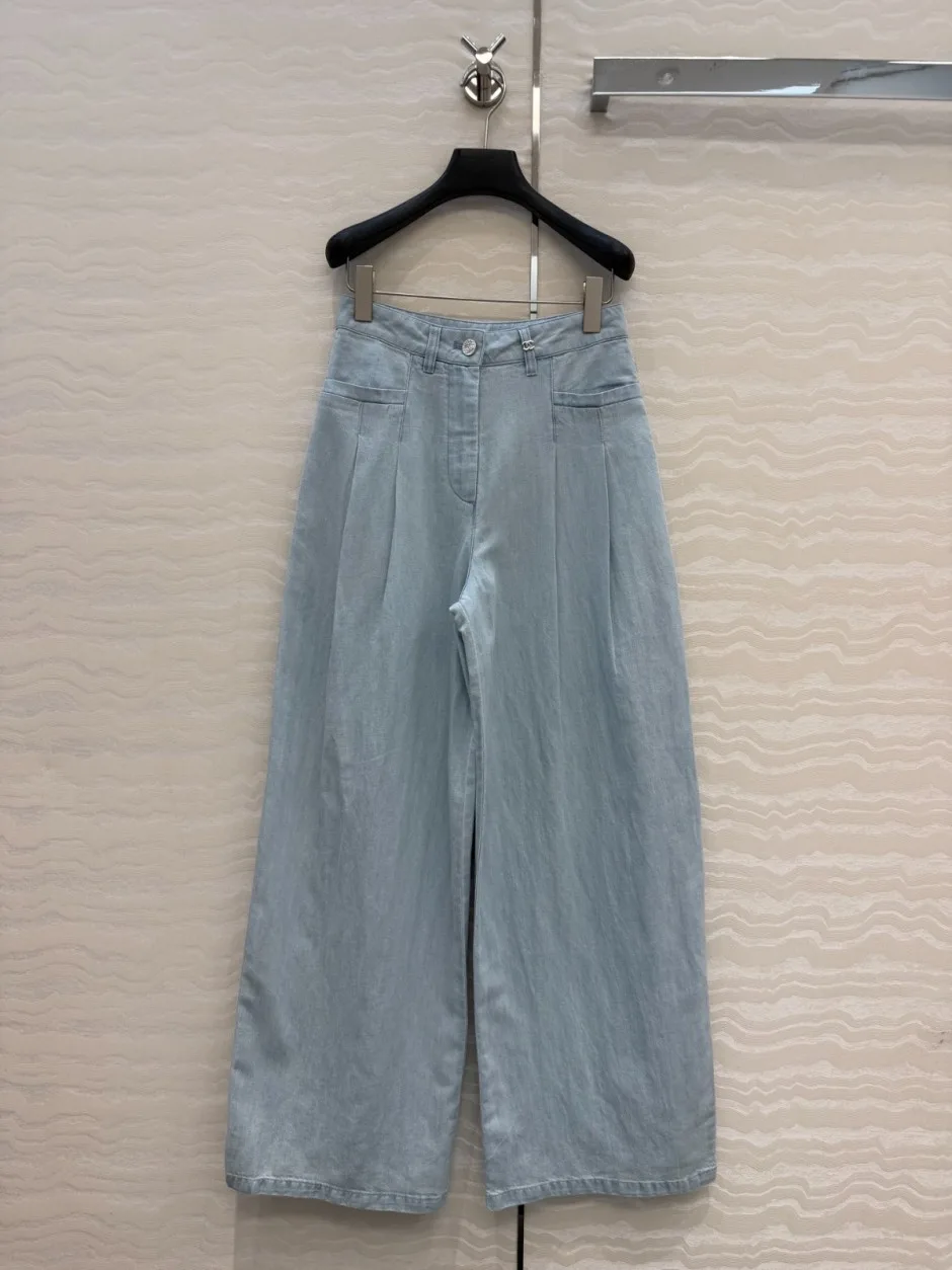 1785916722823390.jpg シャネル パンツ 偽物 洗練された 爽やか デニムパンツ コットンリネン ライトブルー