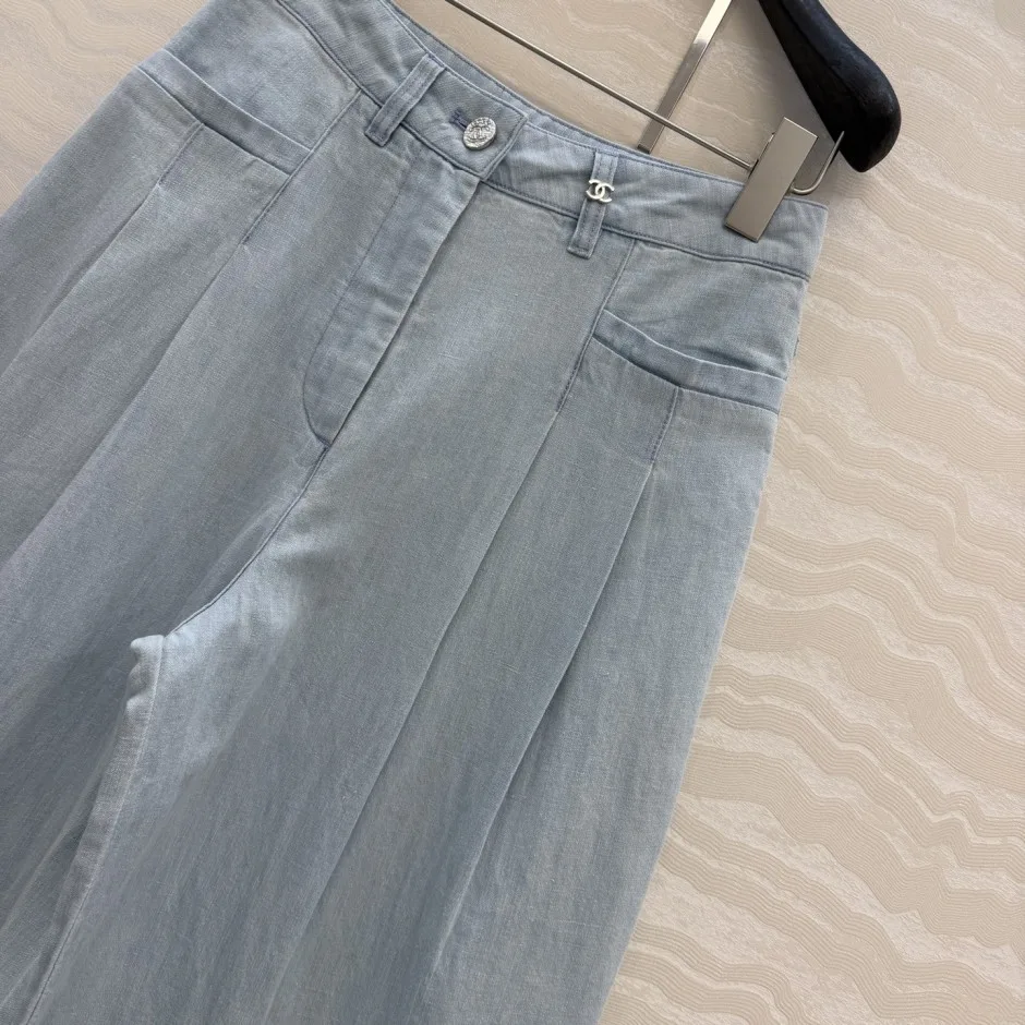 1785916724931913.jpg シャネル パンツ 偽物 洗練された 爽やか デニムパンツ コットンリネン ライトブルー