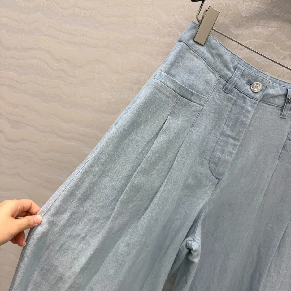1785916724971712.jpg シャネル パンツ 偽物 洗練された 爽やか デニムパンツ コットンリネン ライトブルー