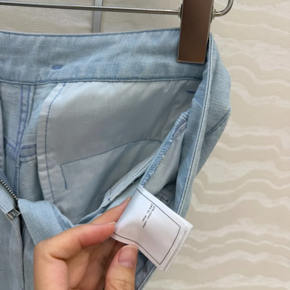 1785916728963466.jpg シャネル パンツ 偽物 洗練された 爽やか デニムパンツ コットンリネン ライトブルー
