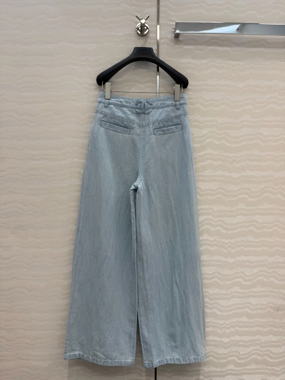 1785916729794473.jpg シャネル パンツ 偽物 洗練された 爽やか デニムパンツ コットンリネン ライトブルー