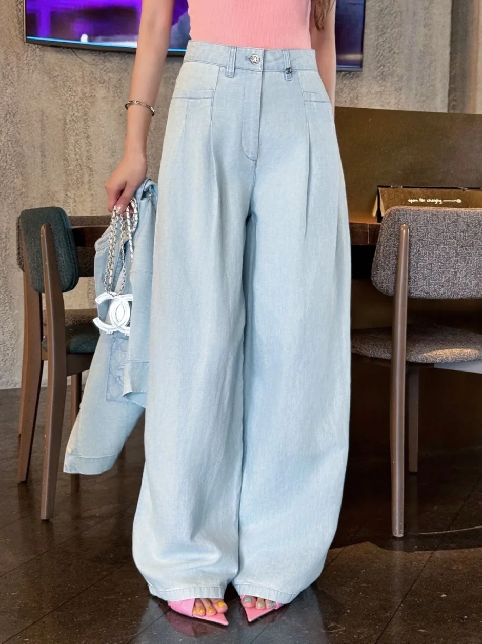1785916730687208.jpg シャネル パンツ 偽物 洗練された 爽やか デニムパンツ コットンリネン ライトブルー