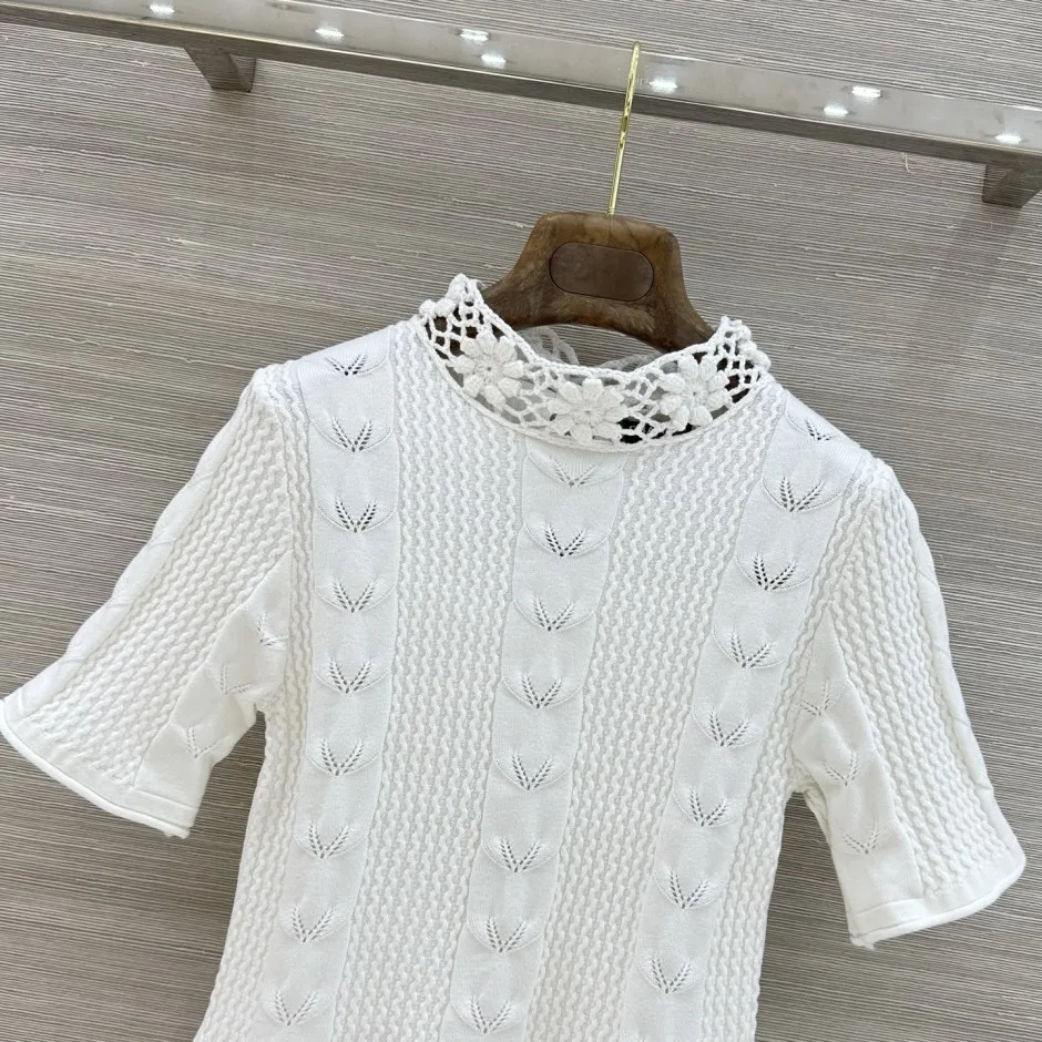 フェミニン 可愛い シャネル ニット 偽物 透かし編み 半袖ニット