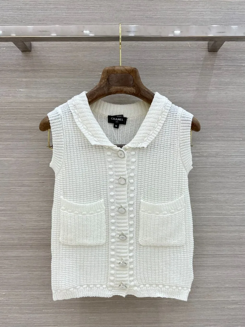 1785923348627597.jpg 大人可愛い シャネル ニット 偽物 コットン ニットノースリーブベスト