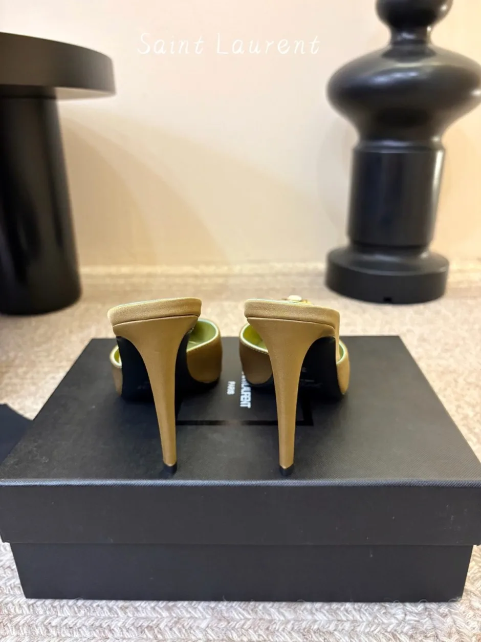 1785928462782158.jpg エレガント ハイヒール ミュールパンプス イヴ・サンローラン パンプス 偽物 グリーン