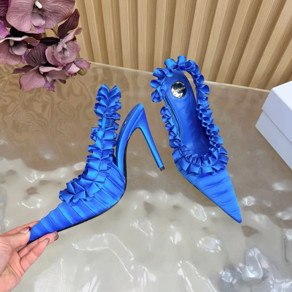 1785934359722069.jpg フリル ポインテッドトゥ スリングバックパンプス イヴ・サンローラン パンプス 偽物 ブルー