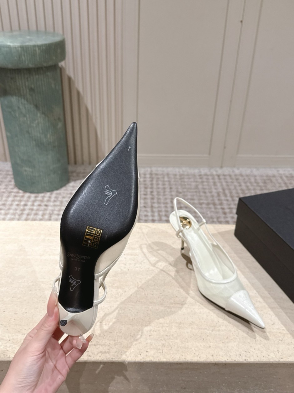 1785935650482129.jpg 大人 エレガント イヴ・サンローラン パンプス 偽物 ルネ スリングバックパンプス ホワイト