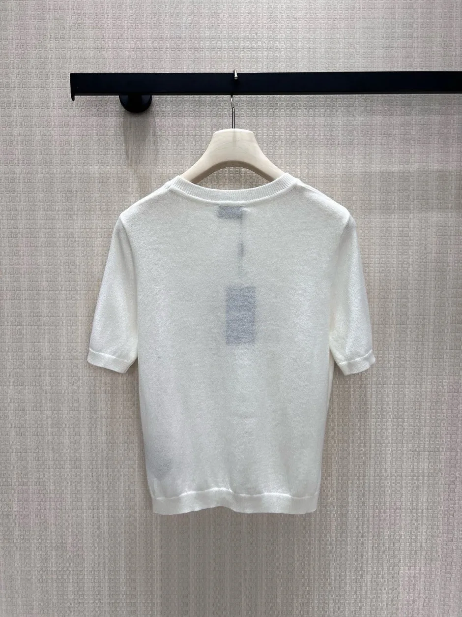 シンプル イヴ・サンローラン ニット コピー YSLロゴ刺繍 半袖ニット ホワイト