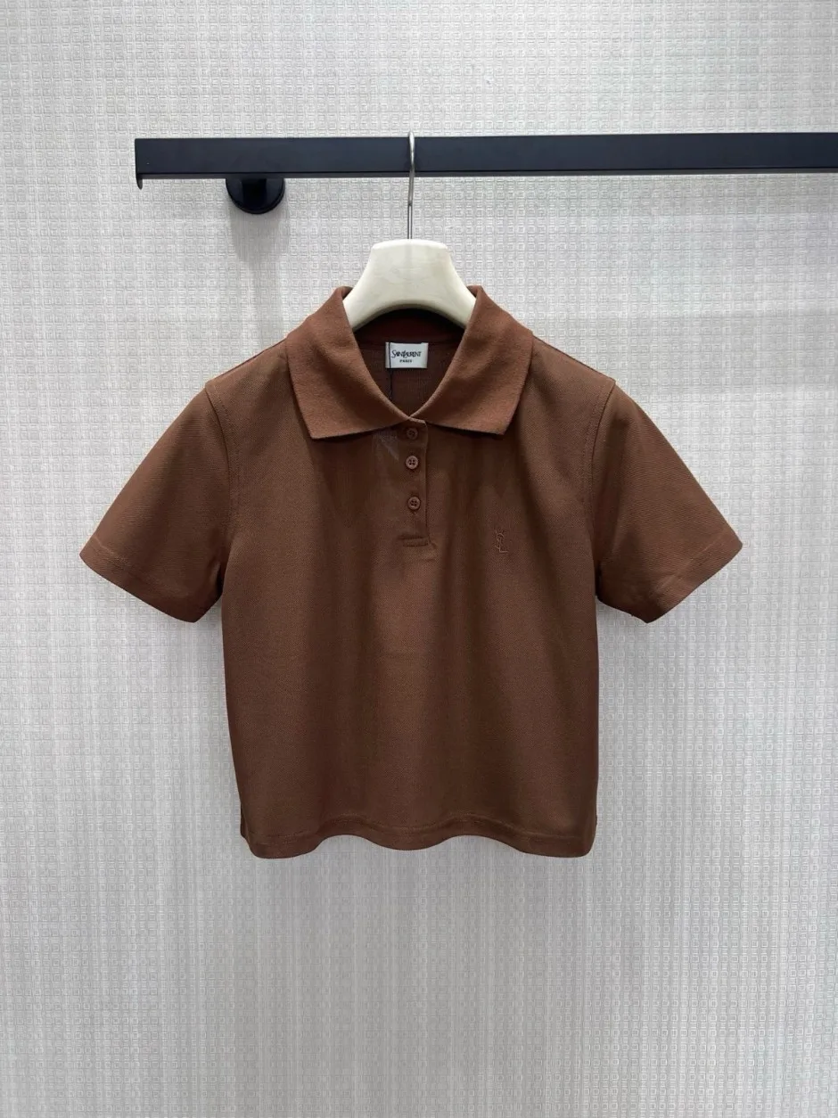 1785987605513911.jpg カジュアル コットン 半袖ポロシャツ イヴ・サンローラン Tシャツ コピー ブラウン