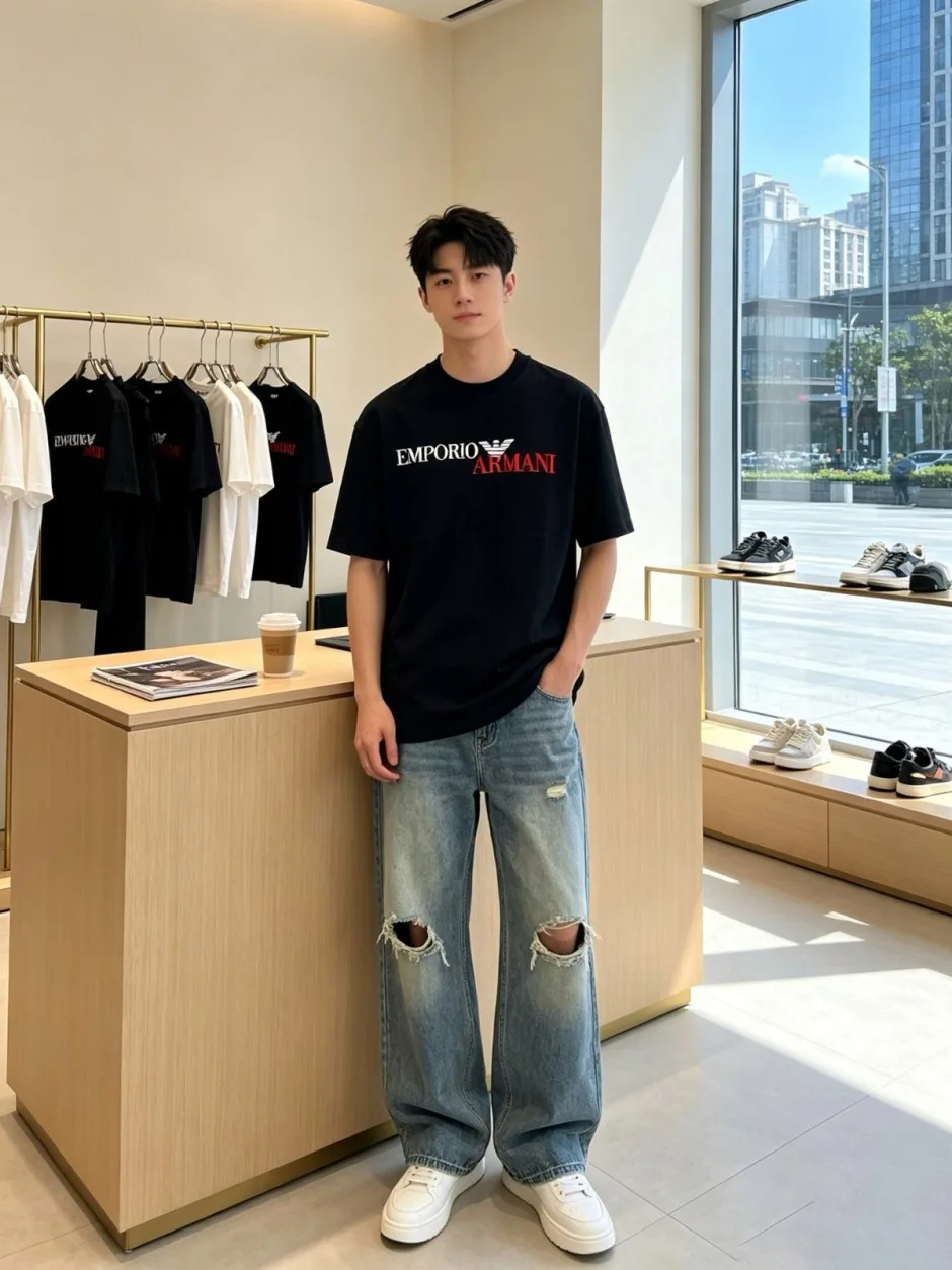 1786007735632008.jpg カジュアル アルマーニ Tシャツ コピー クルーネック ロゴプリント 半袖Tシャツ