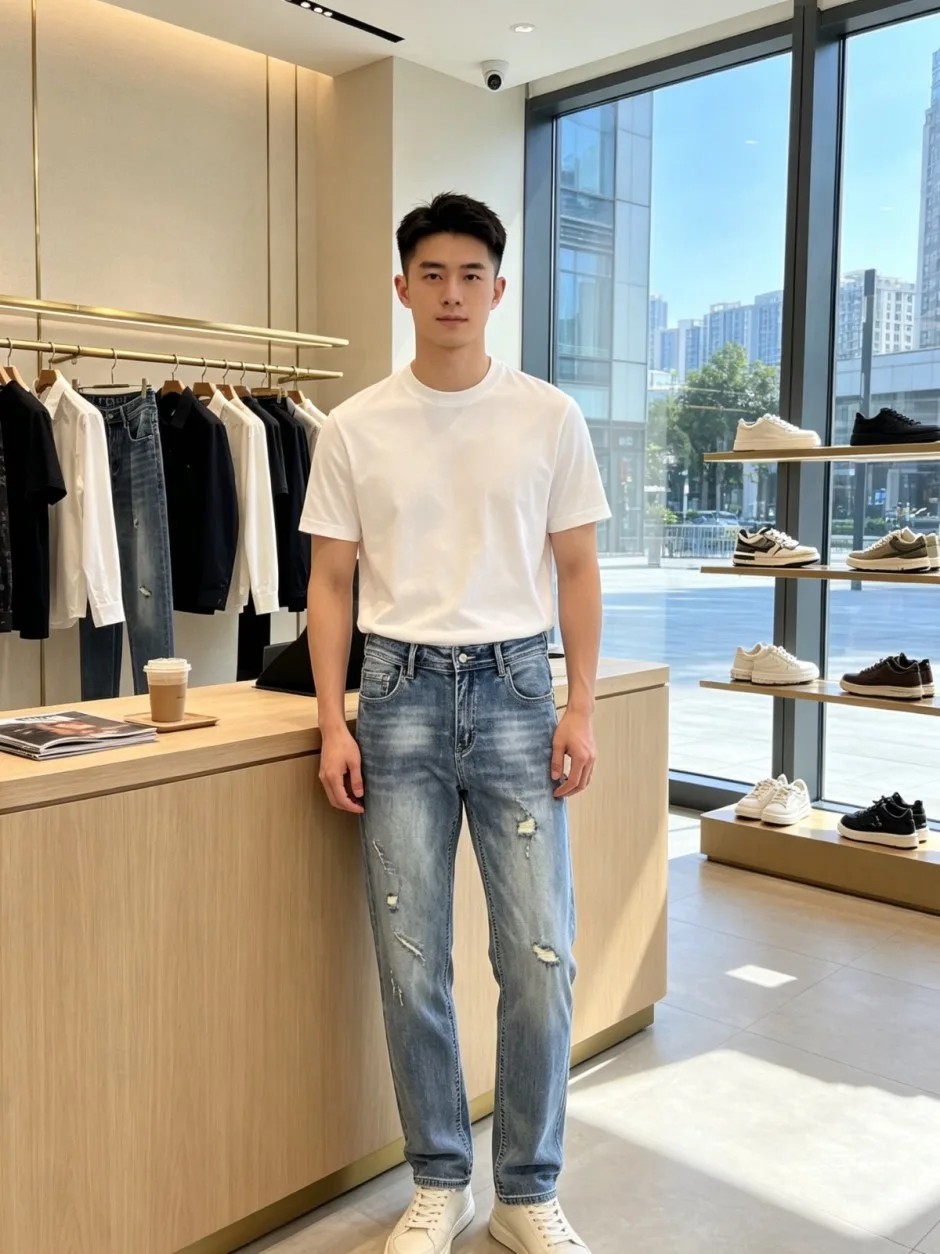 1786015138288838.jpg おしゃれ ダメージ加工 アルマーニ ジーンズ 偽物 合わせやすい デニムパンツ