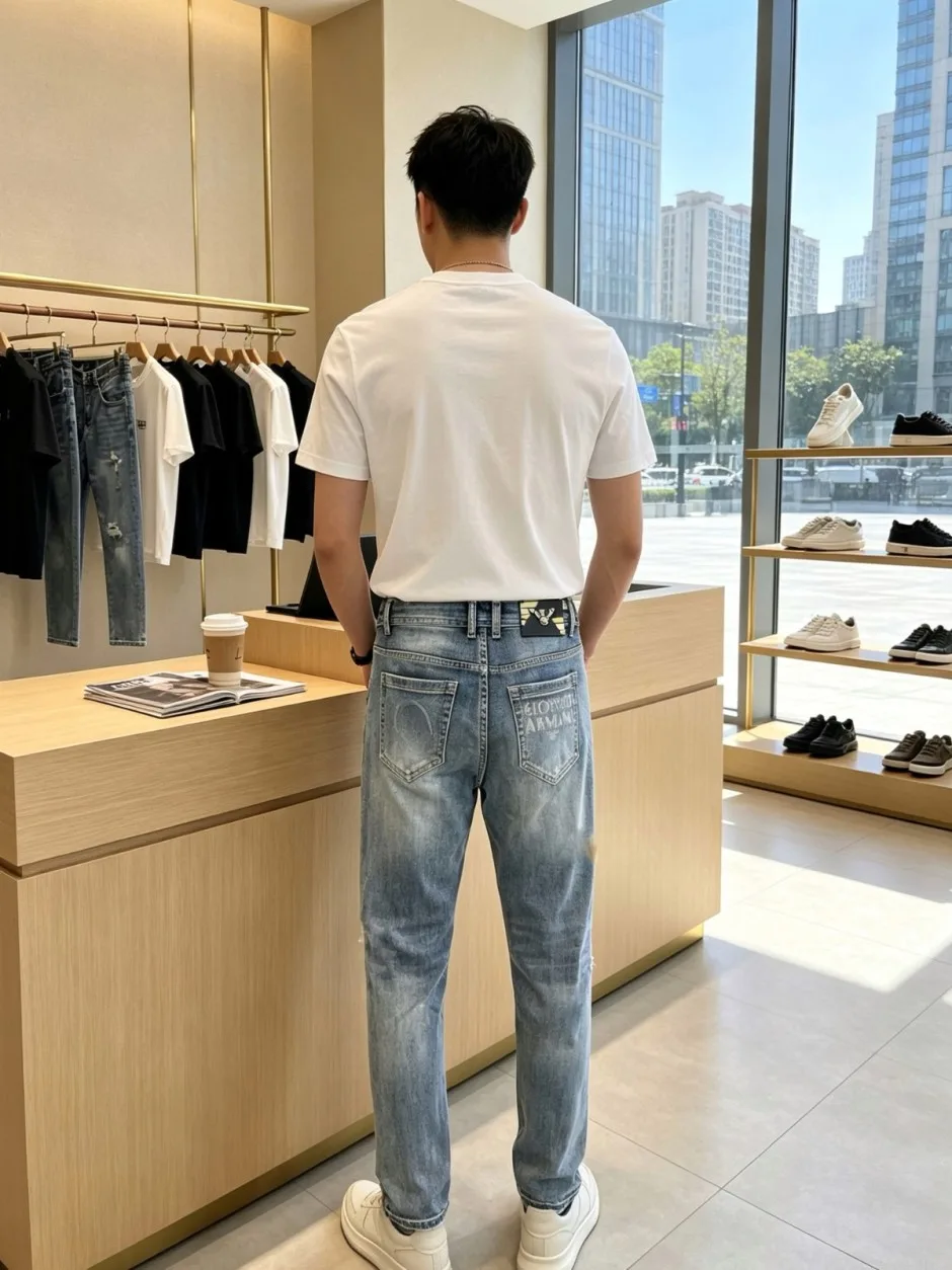 1786015147448227.jpg おしゃれ ダメージ加工 アルマーニ ジーンズ 偽物 合わせやすい デニムパンツ