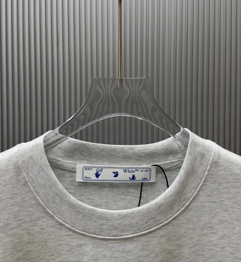 1786086259364792.jpg ユニセックス カジュアル オフホワイト Tシャツ 偽物 コットン クルーネック 半袖Tシャツ ライトグレー