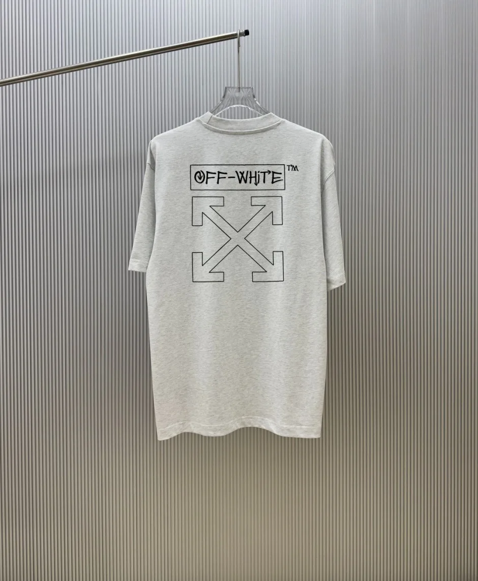 1786086260961416.jpg ユニセックス カジュアル オフホワイト Tシャツ 偽物 コットン クルーネック 半袖Tシャツ ライトグレー