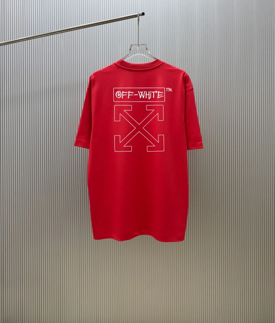 1786087631456567.jpg ユニセックス カジュアル オフホワイト Tシャツ 偽物 コットン クルーネック 半袖Tシャツ レッド