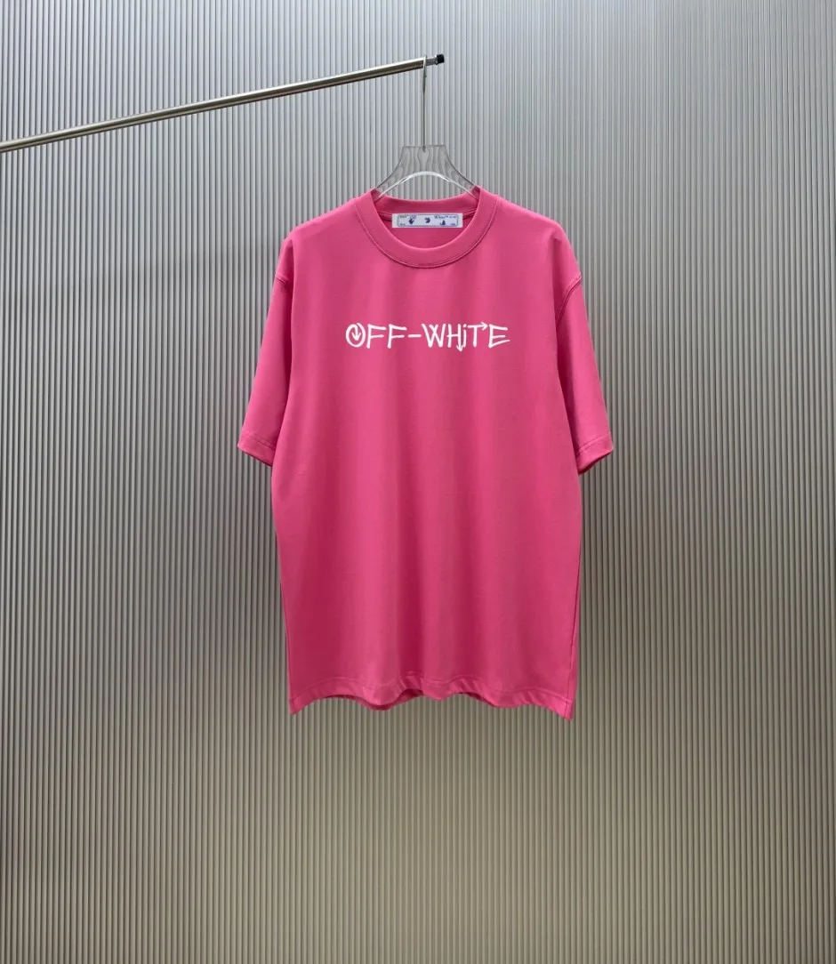 1786087943726030.jpg オフホワイト Tシャツ 偽物 カジュアル コットン クルーネック 半袖Tシャツ ユニセックス ピンク