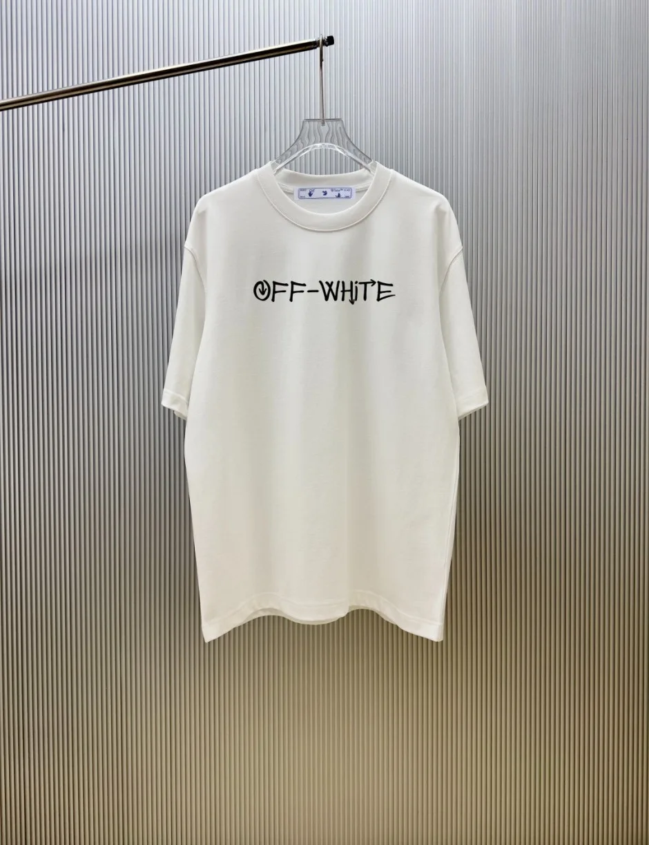1786088139847308.jpg オフホワイト Tシャツ 偽物 カジュアル コットン クルーネック 半袖Tシャツ ユニセックス ホワイト