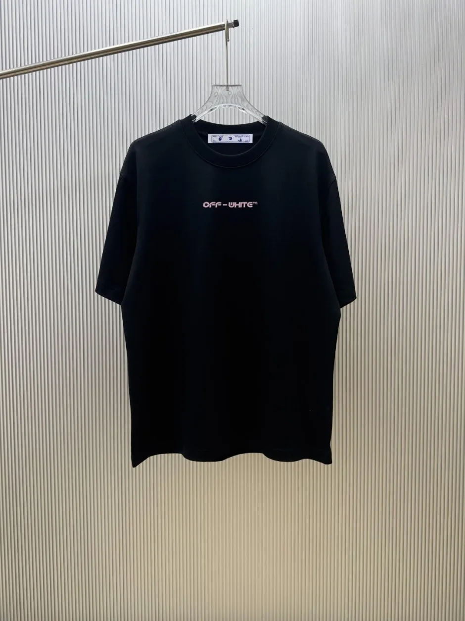 1786088693633636.jpg ユニセックス ロゴプリント オフホワイト Tシャツ 偽物 コットン 半袖Tシャツ ブラック