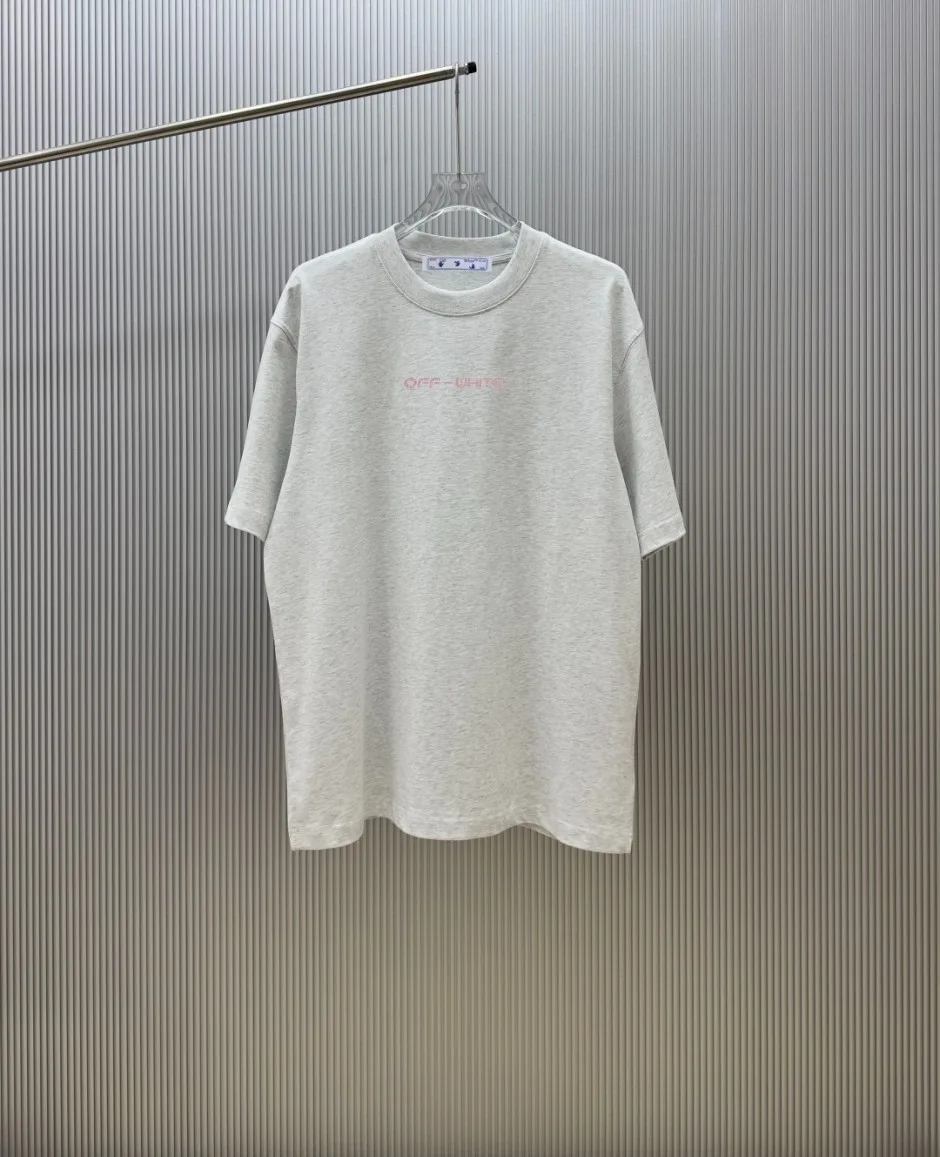 1786088857785499.jpg ユニセックス ロゴプリント オフホワイト Tシャツ 偽物 コットン 半袖Tシャツ ライトグレー