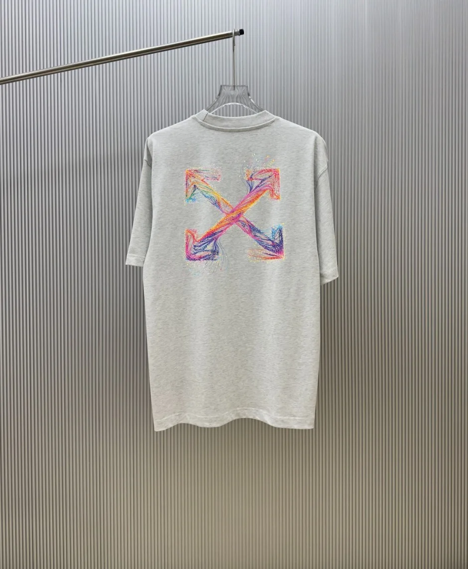 1786088858482226.jpg ユニセックス ロゴプリント オフホワイト Tシャツ 偽物 コットン 半袖Tシャツ ライトグレー