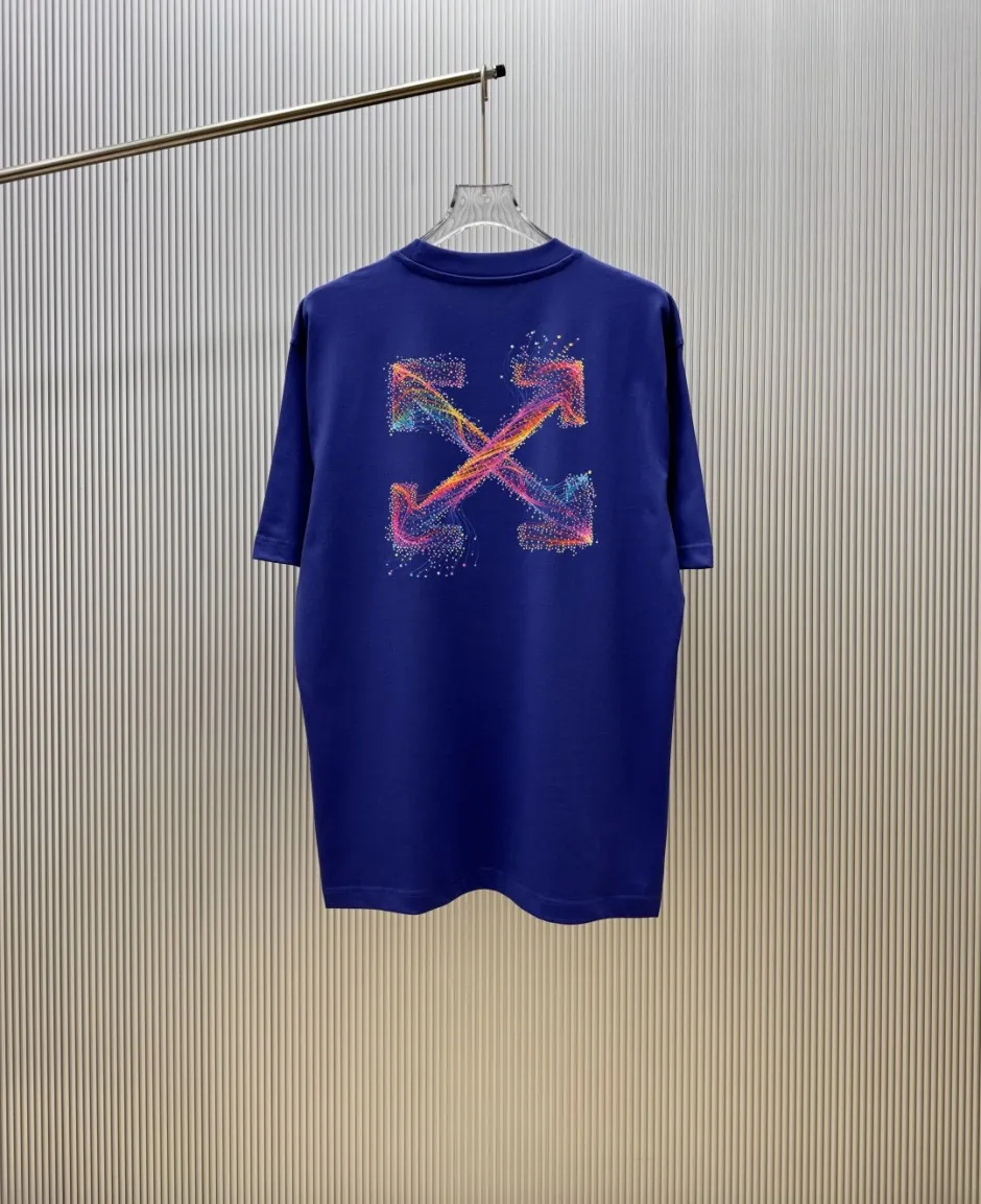 1786089005931125.jpg ユニセックス ロゴプリント オフホワイト Tシャツ 偽物 コットン 半袖Tシャツ ブルー