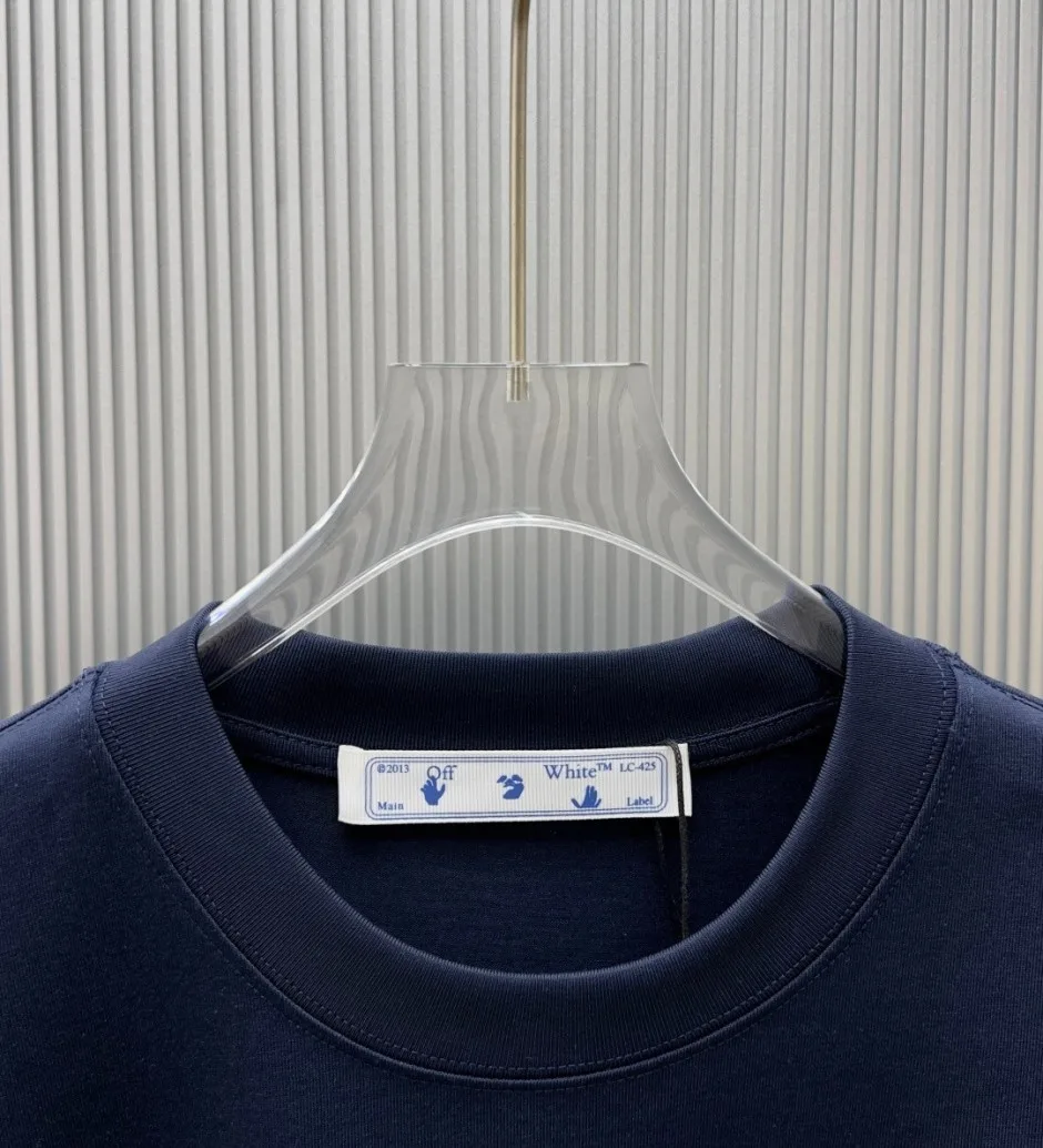 オフホワイト Tシャツ 偽物 ユニセックス ロゴプリント コットン 半袖Tシャツ ネイビー