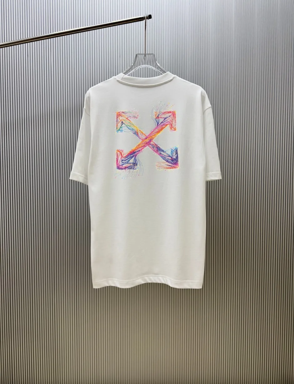 オフホワイト Tシャツ 偽物 ユニセックス ロゴプリント コットン 半袖Tシャツ ホワイト