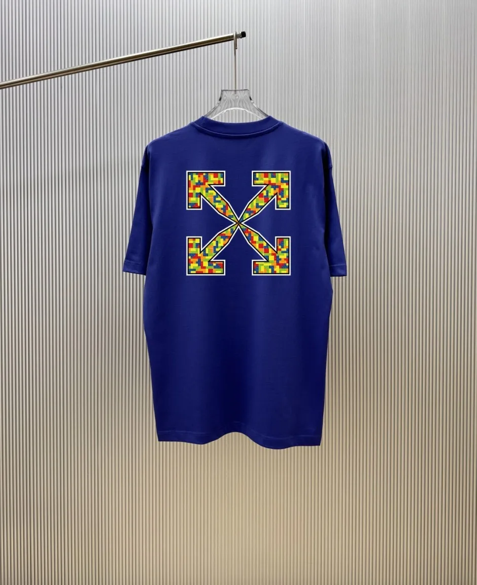 1786091359791867.jpg オフホワイト Tシャツ 偽物 カジュアル ストリート バックプリント 半袖Tシャツ ブルー