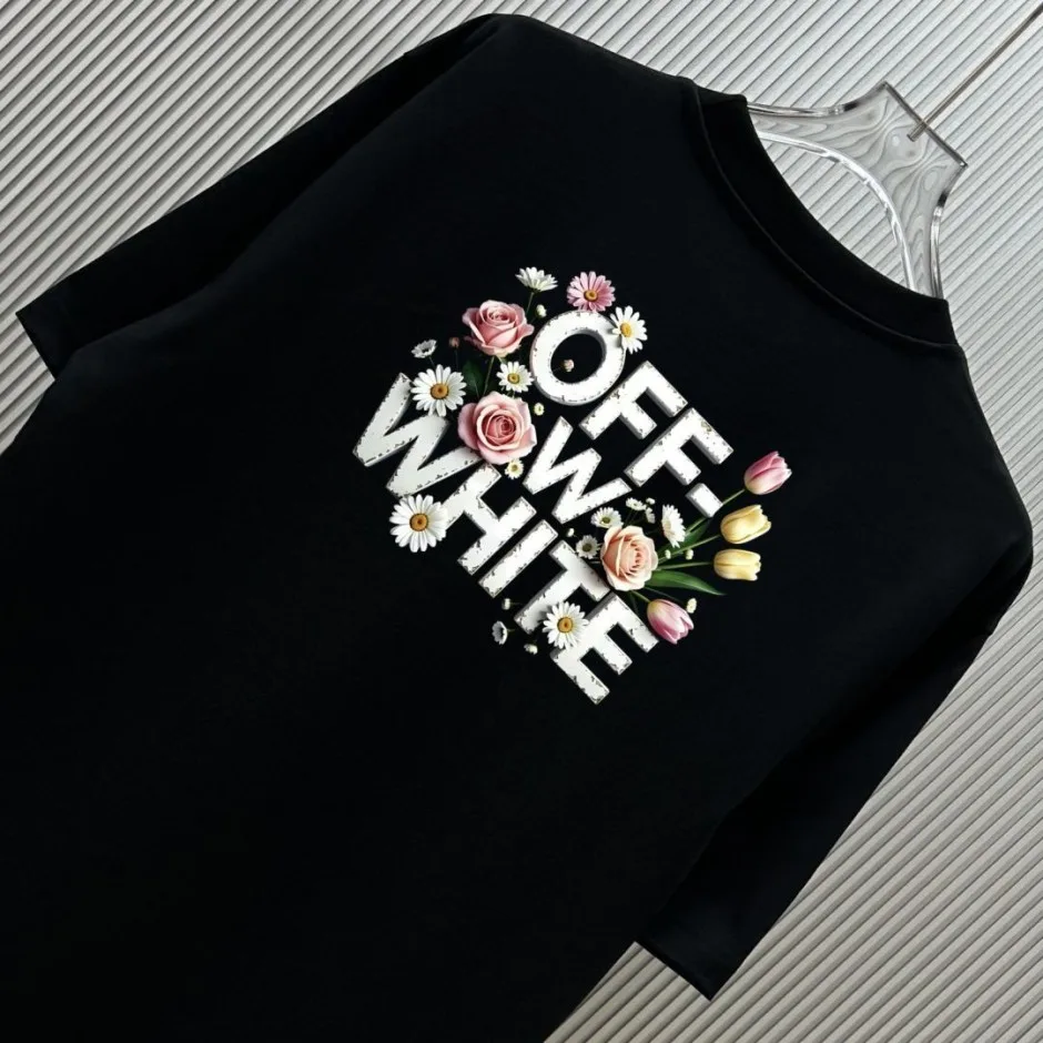 1786093435841103.jpg カジュアル おしゃれ プリント オフホワイト Tシャツ 偽物 半袖Tシャツ ブラック