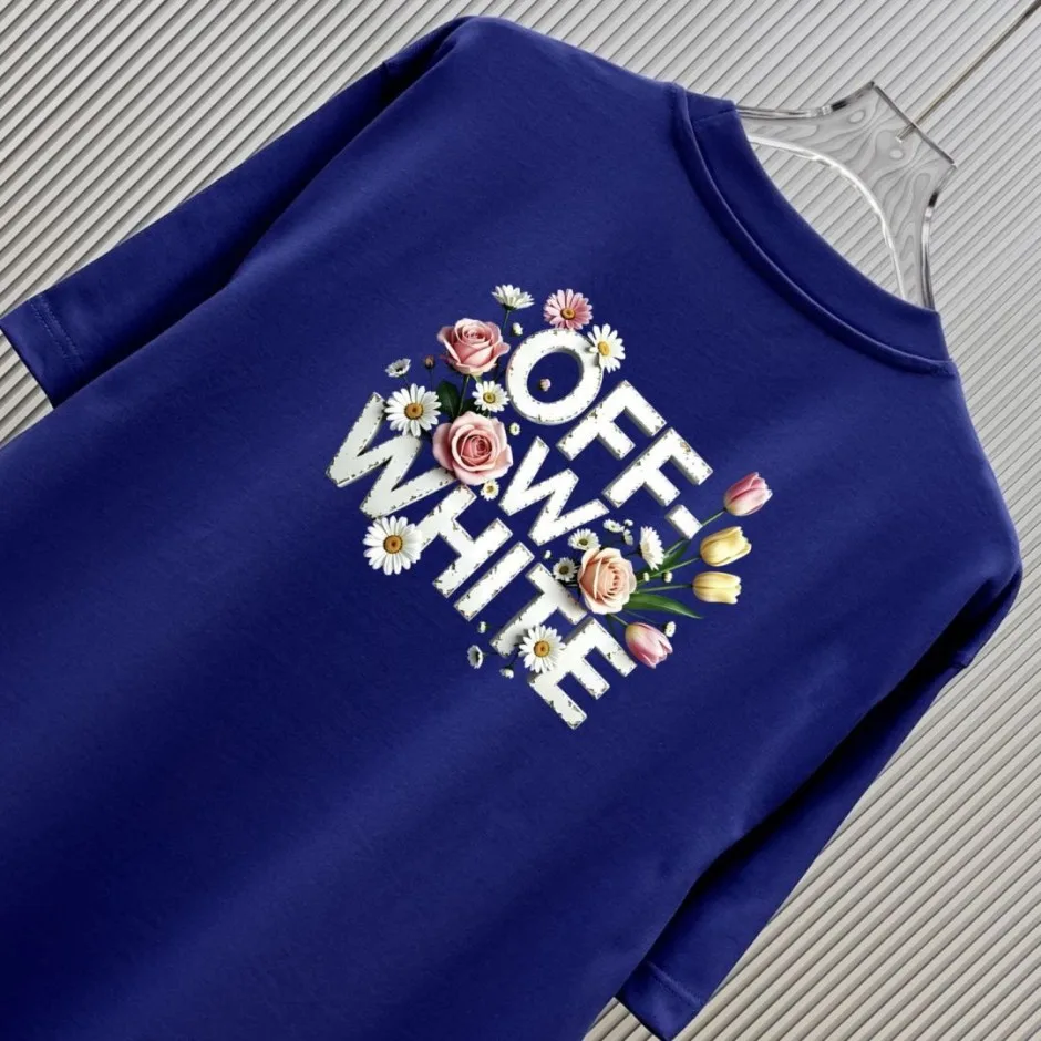 1786093612526654.jpg カジュアル おしゃれ プリント オフホワイト Tシャツ 偽物 半袖Tシャツ ブルー