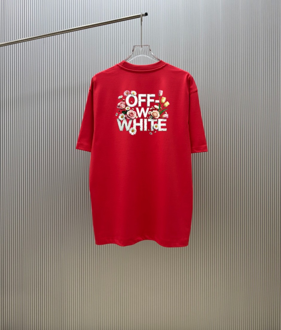1786093957120536.jpg オフホワイト Tシャツ 偽物 カジュアル おしゃれ プリント 半袖Tシャツ レッド