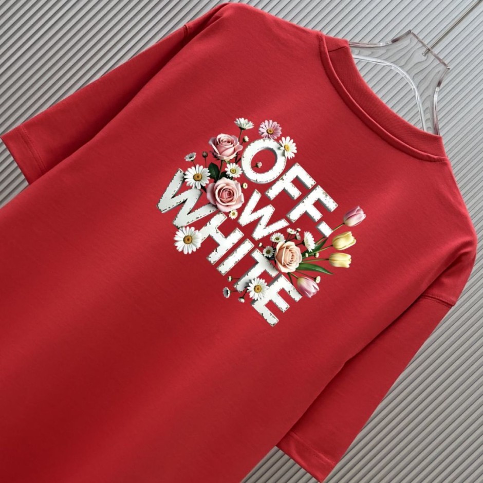 1786093958151022.jpg オフホワイト Tシャツ 偽物 カジュアル おしゃれ プリント 半袖Tシャツ レッド