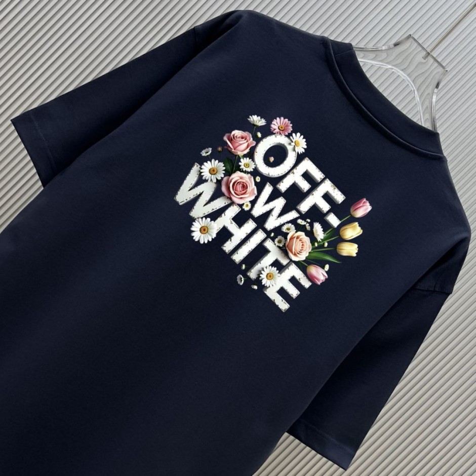 1786094138144651.jpg おしゃれ プリント オフホワイト Tシャツ 偽物 カジュアル 半袖Tシャツ ネイビー