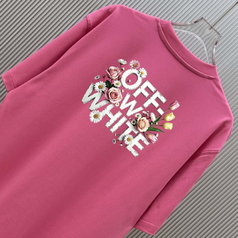 オフホワイト Tシャツ 偽物 カジュアル 半袖Tシャツ おしゃれ プリント ピンク