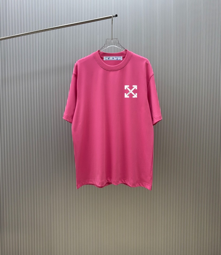 オフホワイト Tシャツ 偽物 カジュアル 半袖Tシャツ おしゃれ プリント ピンク