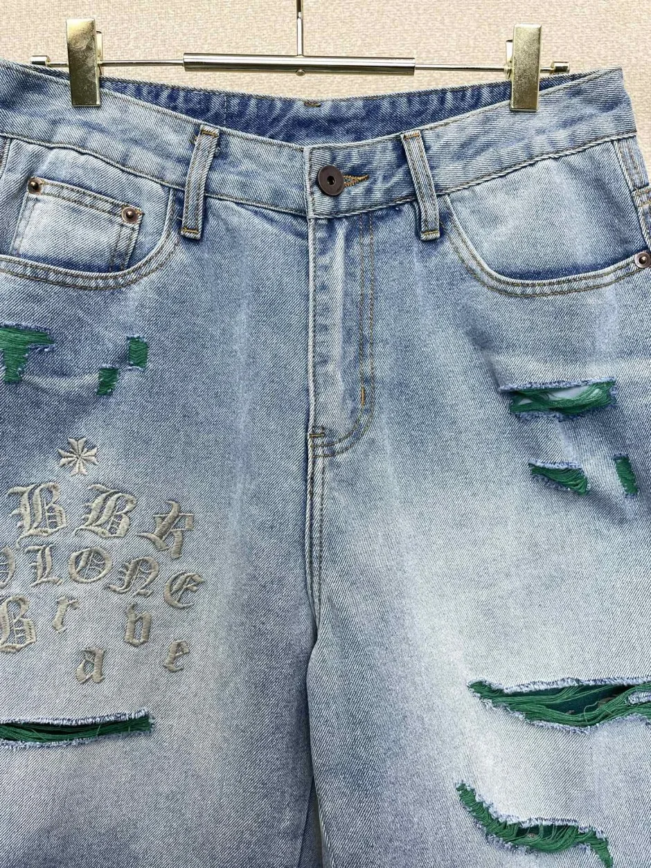 1786265993564687.jpg おしゃれ クロムハーツ パンツ 偽物 刺繍入り ダメージデニムハーフパンツ