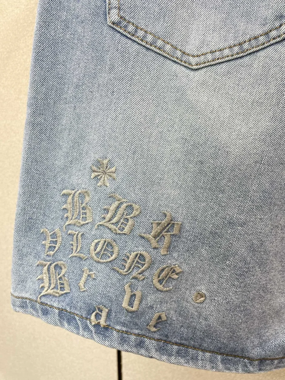 1786266000794751.jpg おしゃれ クロムハーツ パンツ 偽物 刺繍入り ダメージデニムハーフパンツ