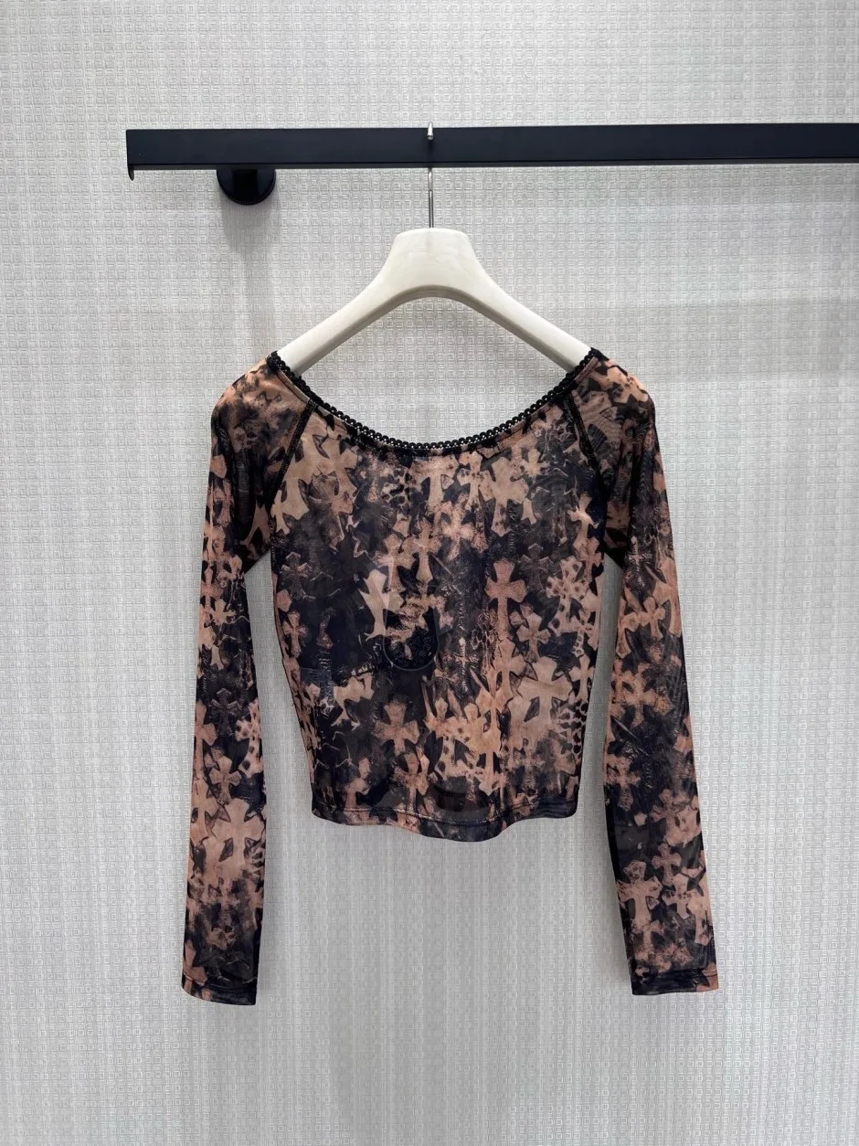 1786331310157975.webp スタイリッシュ 総柄 長袖クロップドシアートップス クロムハーツ Tシャツ 偽物