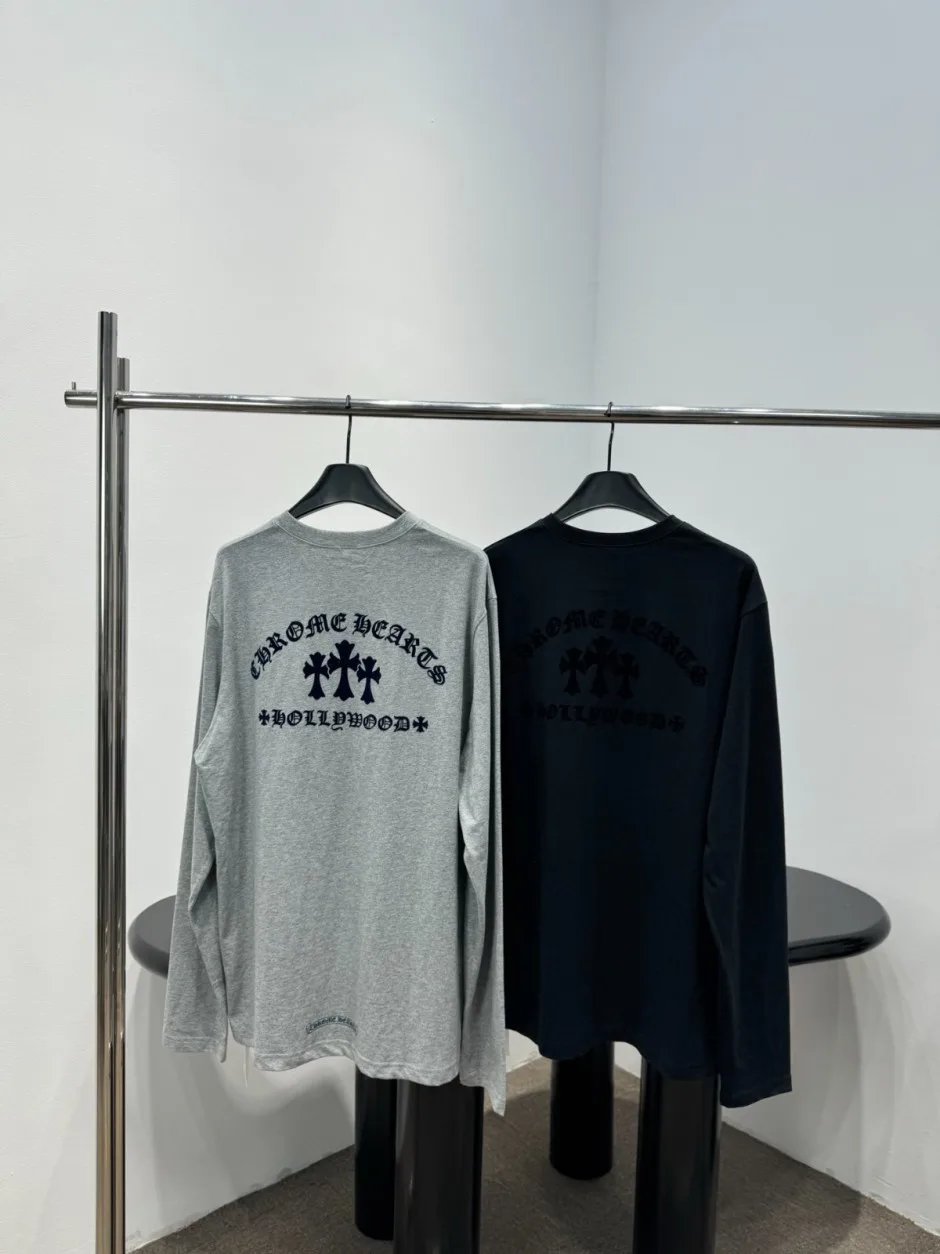 ユニセックス 人気 カジュアル クロムハーツ Tシャツ 偽物 クロスモチーフ 長袖Tシャツ