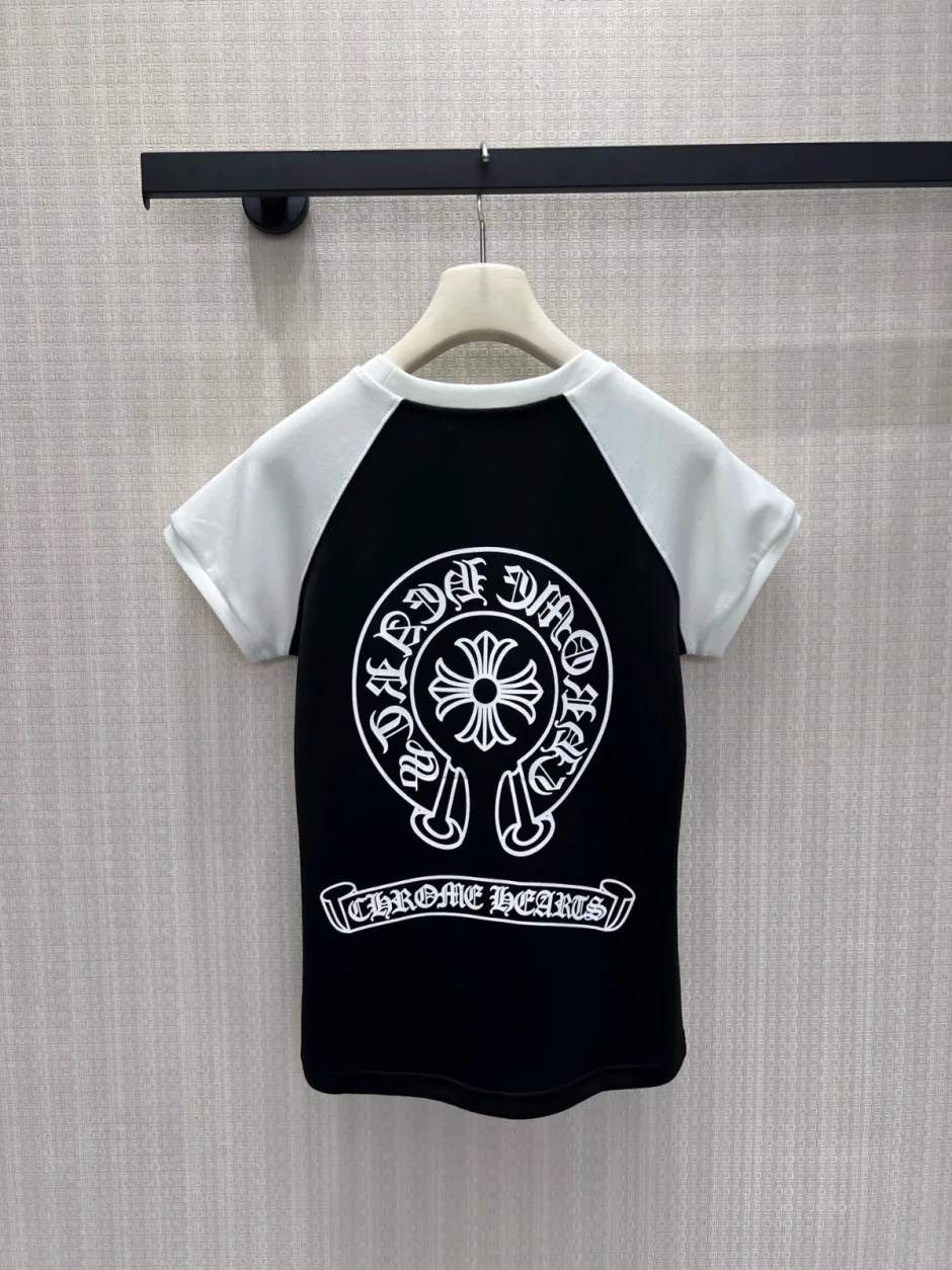 配色 ラグランスリーブ 半袖Tシャツ クロムハーツ Tシャツ 偽物 ブラック