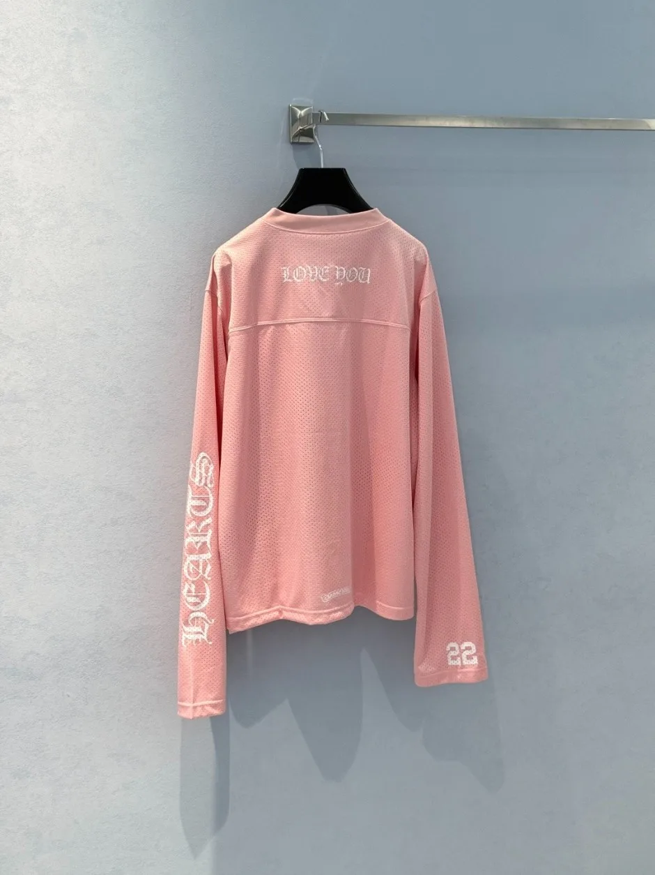 メッシュ Vネック長袖カットソー クロムハーツ Tシャツ 偽物 ピンク