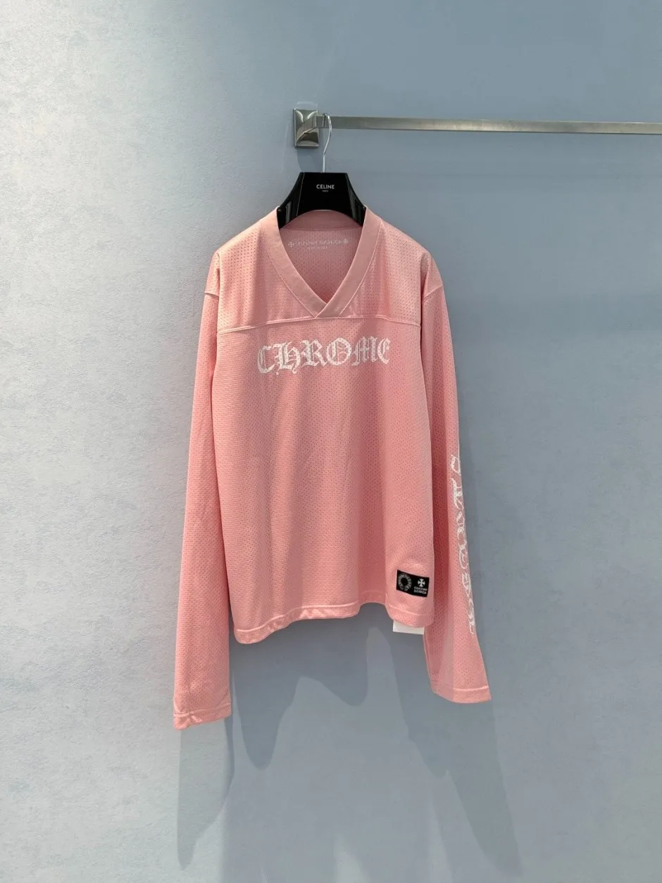 メッシュ Vネック長袖カットソー クロムハーツ Tシャツ 偽物 ピンク