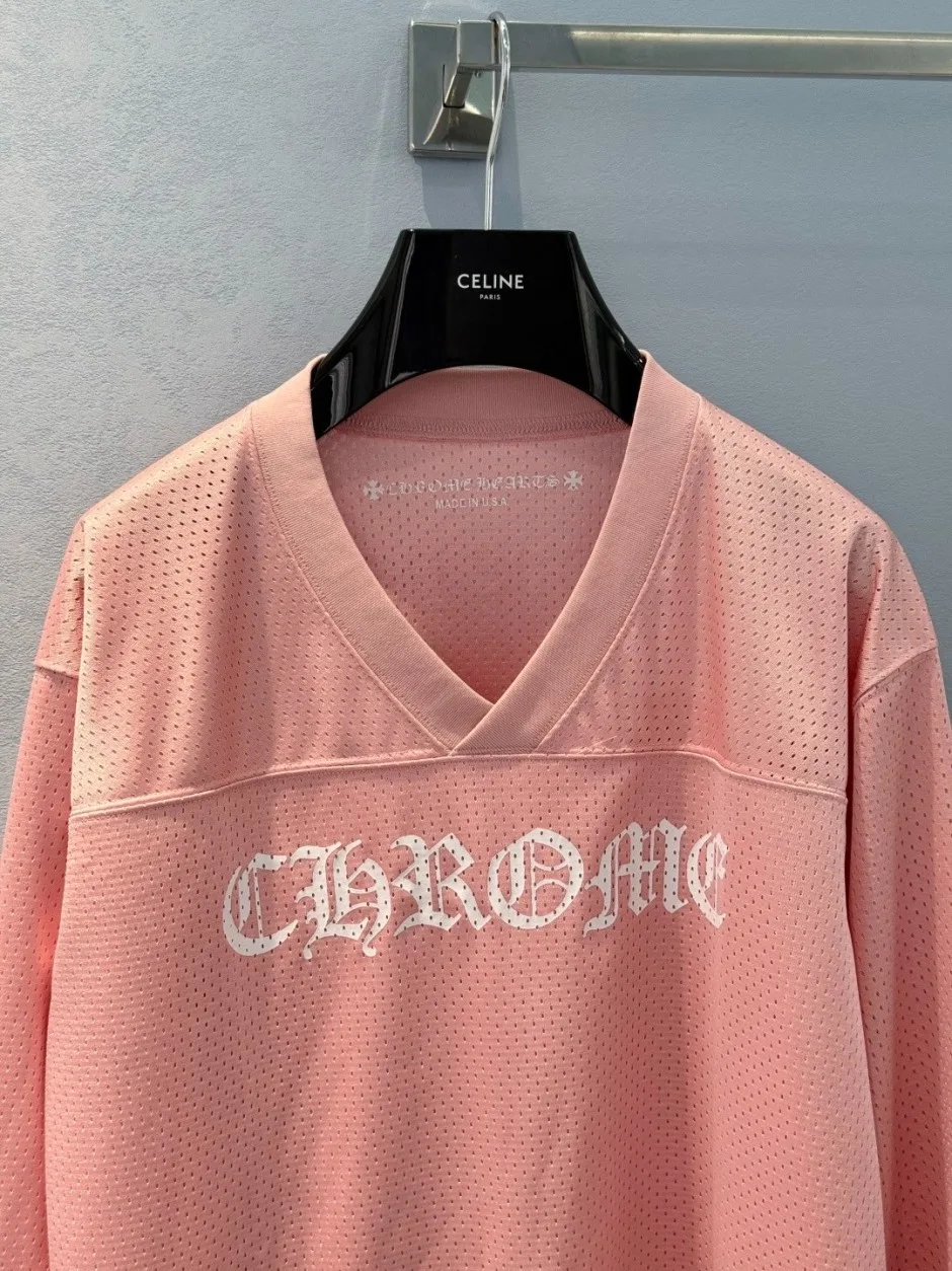 メッシュ Vネック長袖カットソー クロムハーツ Tシャツ 偽物 ピンク