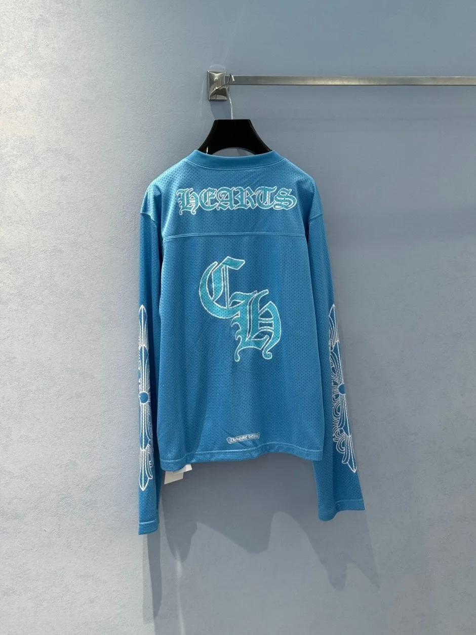 1786343632184561.webp クロムハーツ Tシャツ 偽物 メッシュ Vネック長袖カットソー ブルー