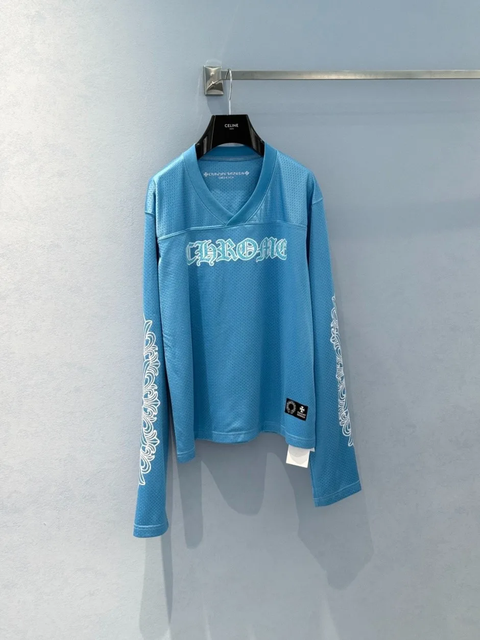 1786343632423874.webp クロムハーツ Tシャツ 偽物 メッシュ Vネック長袖カットソー ブルー