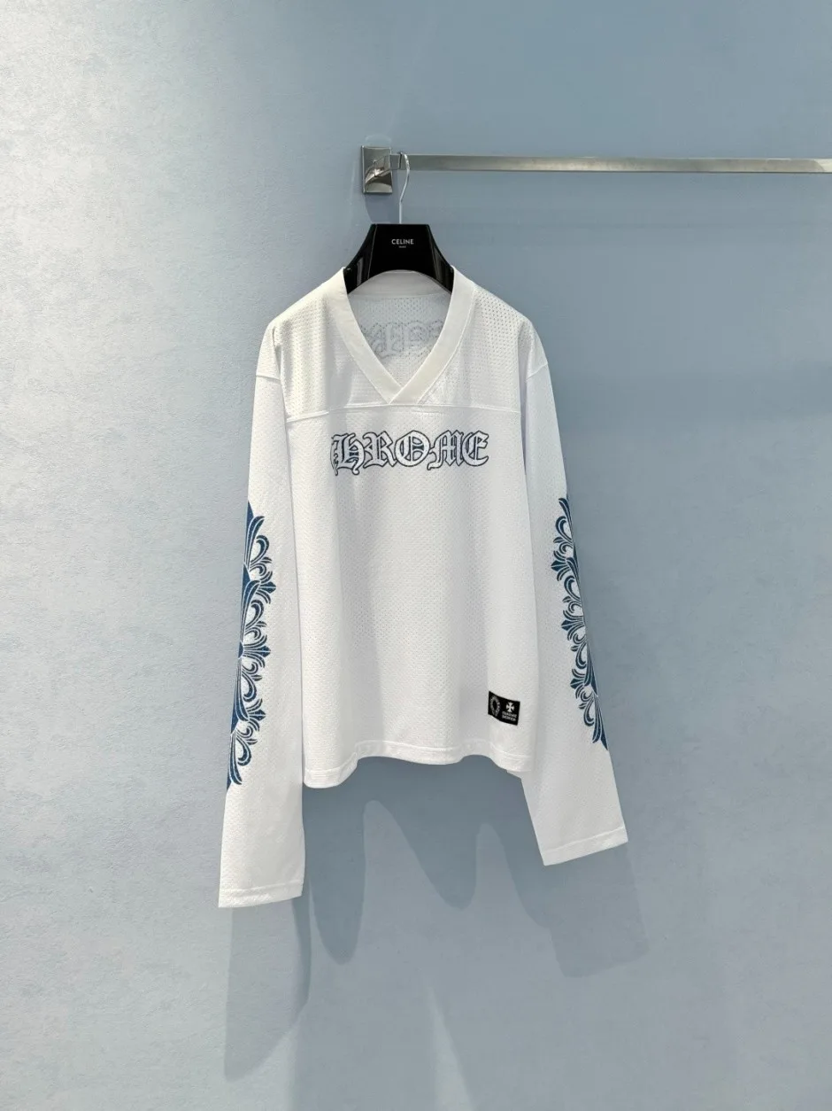 1786343878415690.webp コットン メッシュクロムハーツ Tシャツ 偽物 Vネック長袖カットソー ホワイト