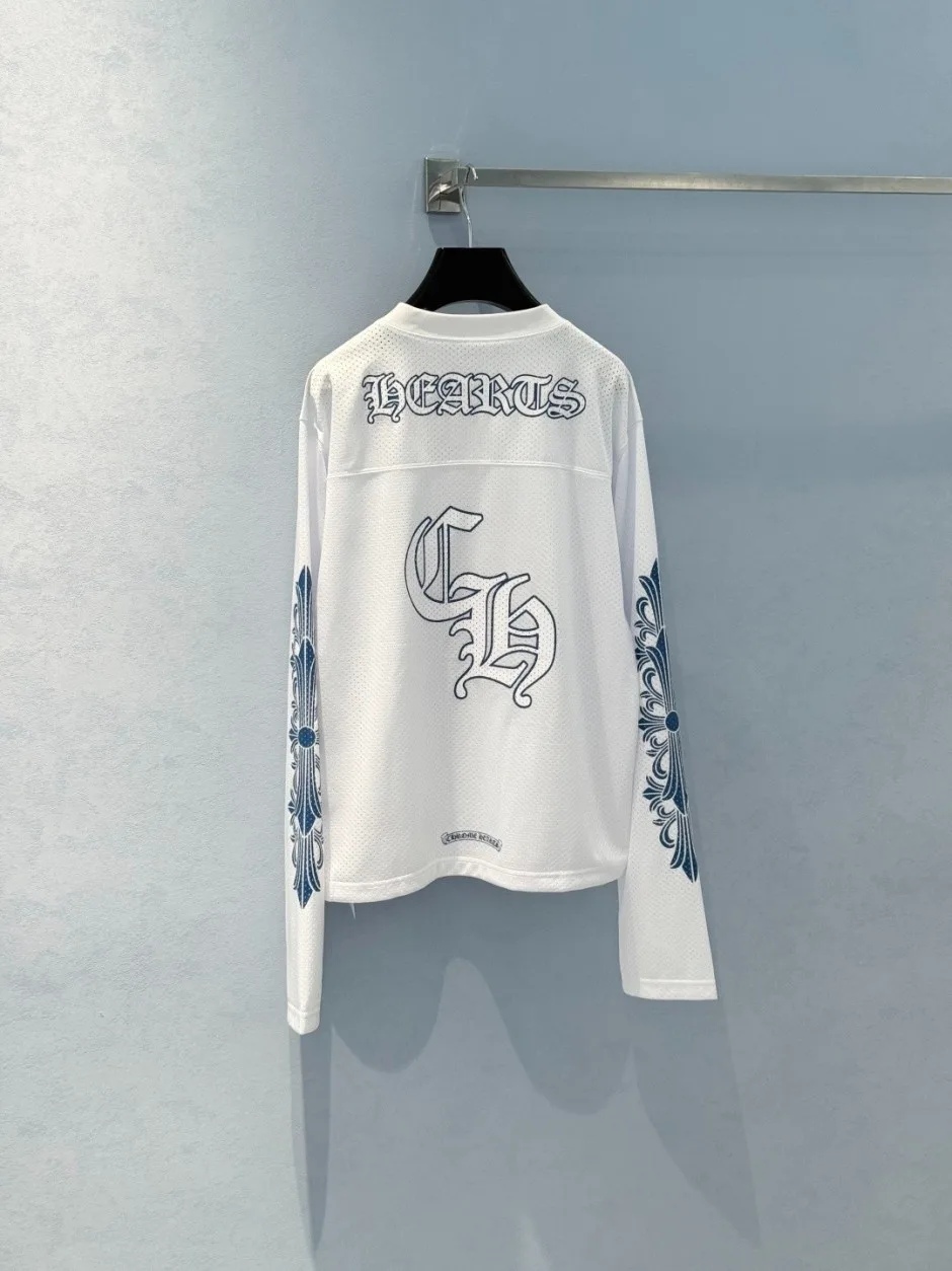 1786343882335150.webp コットン メッシュクロムハーツ Tシャツ 偽物 Vネック長袖カットソー ホワイト