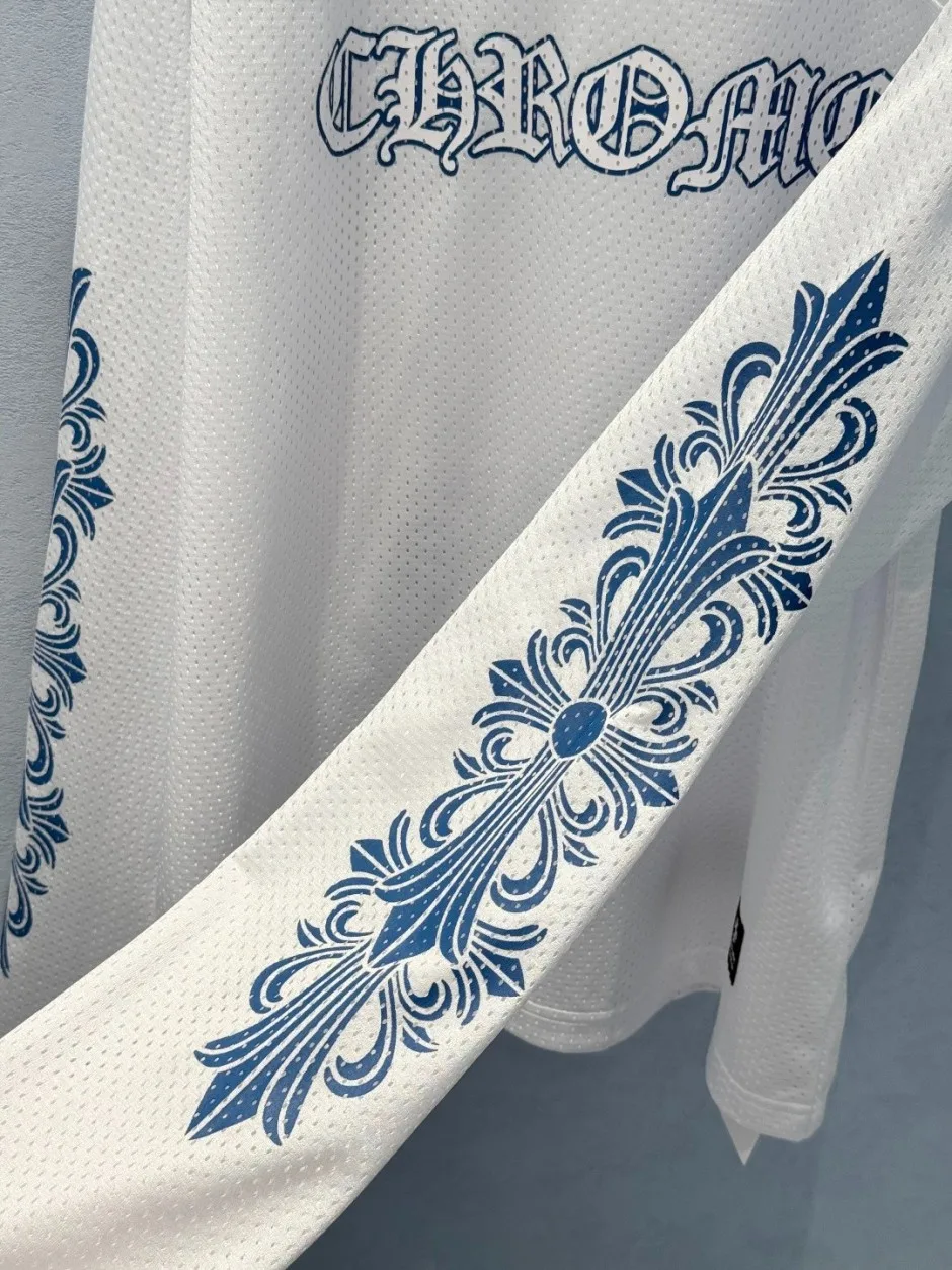 1786343890702189.webp コットン メッシュクロムハーツ Tシャツ 偽物 Vネック長袖カットソー ホワイト