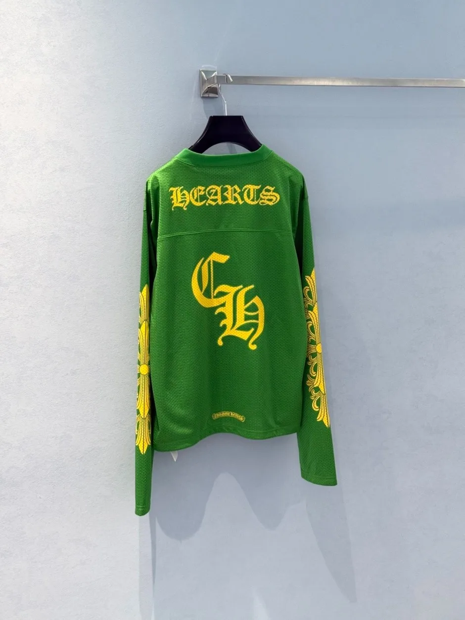 1786344996985002.webp コットン メッシュクロムハーツ Tシャツ 偽物 Vネック長袖カットソー グリーン
